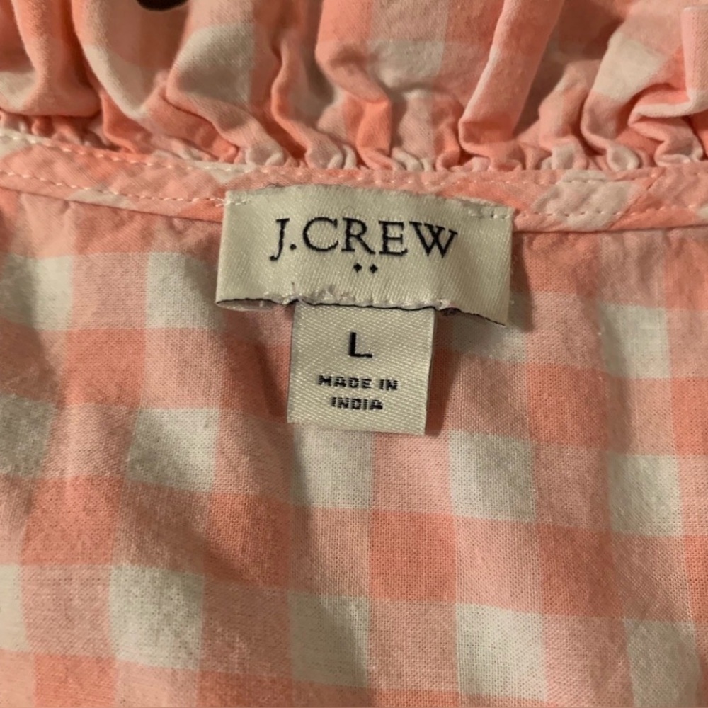 J. Crew Pink Gingham Ruffle Sleeve V-Neck Blouse worn 2x - Picture 2 of 4